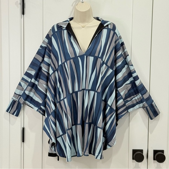 Mara Hoffman Silk Tunic Blouse Small Y2K Blue Striped 3/4 Sleeve Keyhole Boho - Picture 7 of 7